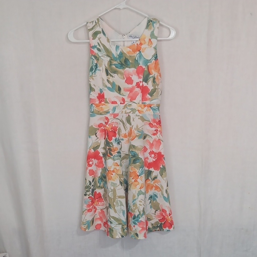 Lots of Love White Orange Floral Fit and Flare Dress Size Girl's 16